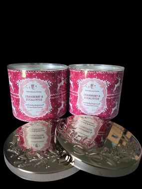 2pc Bath & Body Works Cranberry & Eucalyptus 3-Wick Candle - New!!